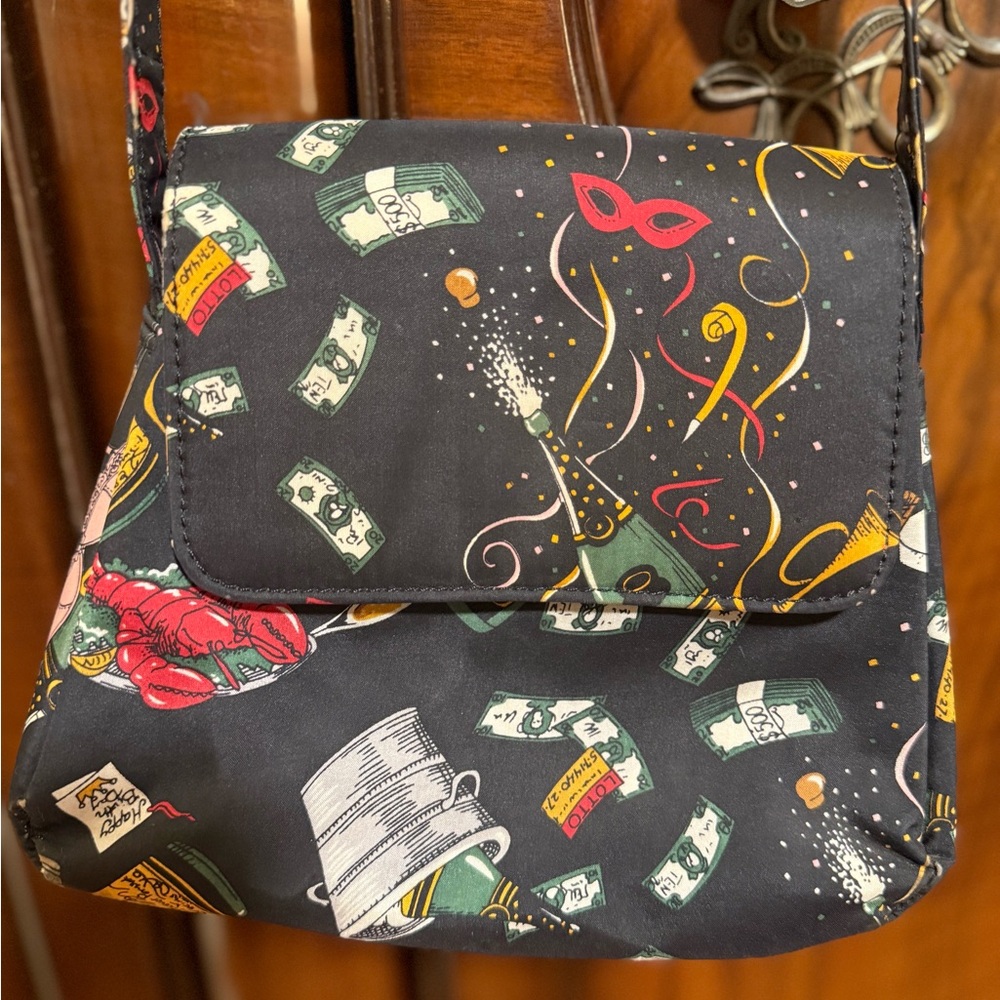 Nicole Miller Black Crossbody Bag with Festive Print